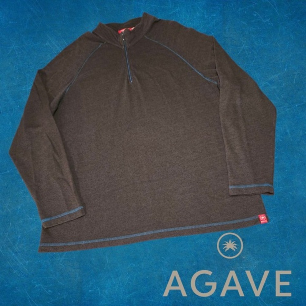 Agave Lux Hondo LS 1/4 Zip Pullover Mens Raglan Contrast Stitch Brown Teal XL